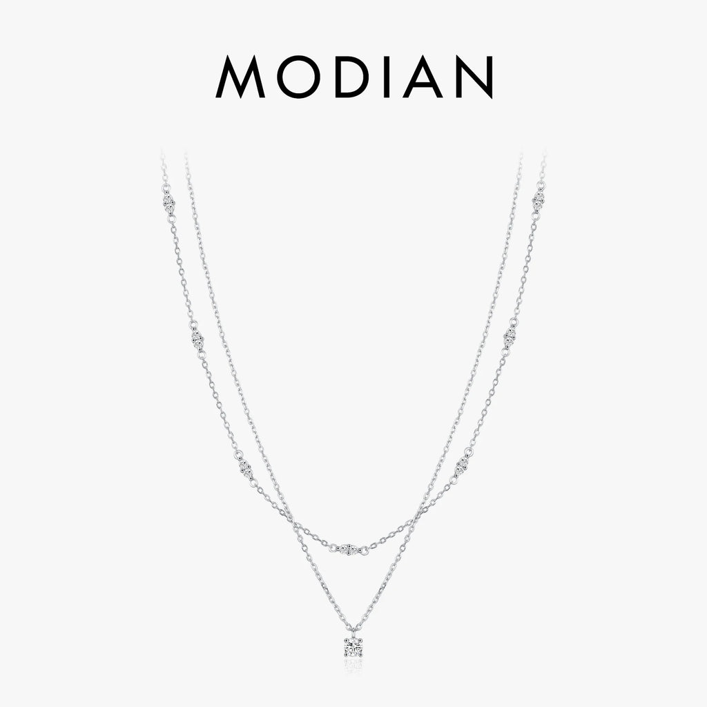 MODIAN Moissanite D Color Double Layer Pendant Necklace 925 Sterling Silver Round Stylish Choker Necklace For Women Jewelry